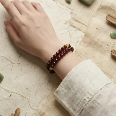 Elegant double-loop Ding Yin Fire beaded bracelet showcasing Eastern aesthetic design.