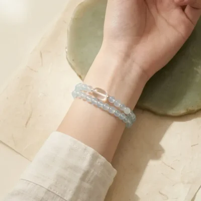 gui-yin-water-bazi-bracelet-double-loop-model Intricate double-loop Gui Yin Water crystal bracelet styled elegantly on the wrist.