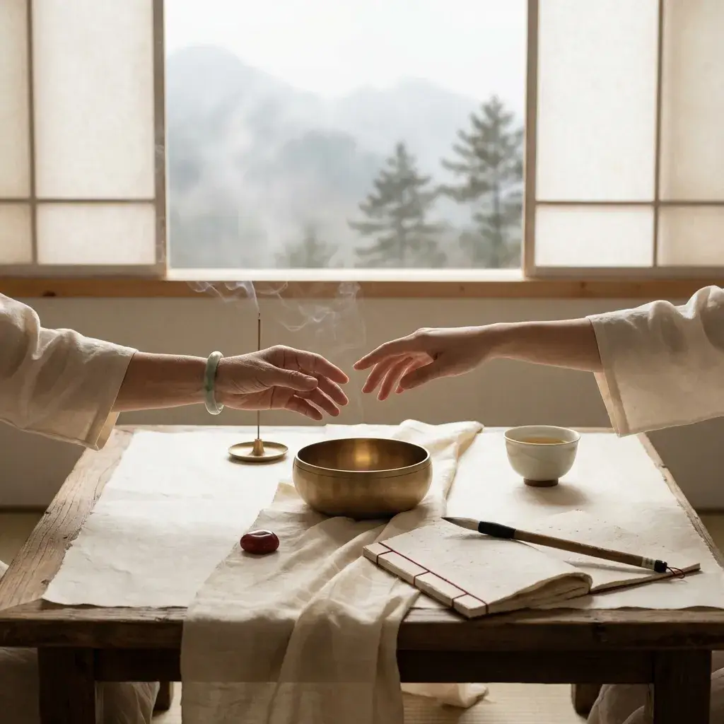 A welcoming hand and unpolished jade vessel representing a bespoke Chinese metaphysics consultation at Tao Zenith.